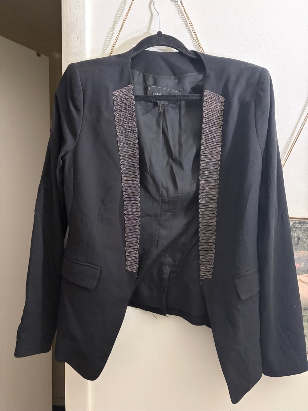 BCBG MaxAzria Black Embellished Open-Front Women's Blazer